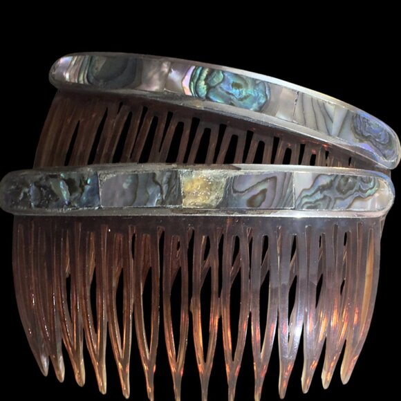 VTG Rare Hair Accessory Combs Genuine Abalone Shells Sterling Silver NWOT - Picture 3 of 4